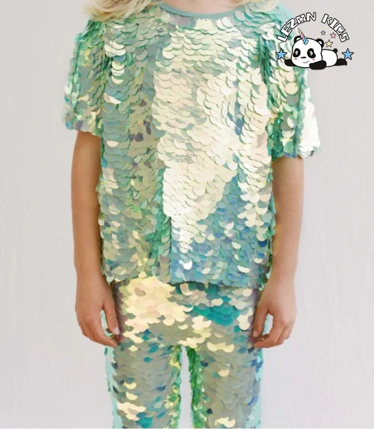 LEZONKIDS - Factory Direct Sale Custom Kids Summer Clothing Set Sequin T Shirt Pants for 5 to 14T Boys and Girls